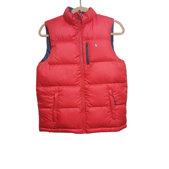 Kids Polo Ralph Lauren Reversible Puffer Vest Red Navy Logo Size L 14-16 - Picture 1 of 12